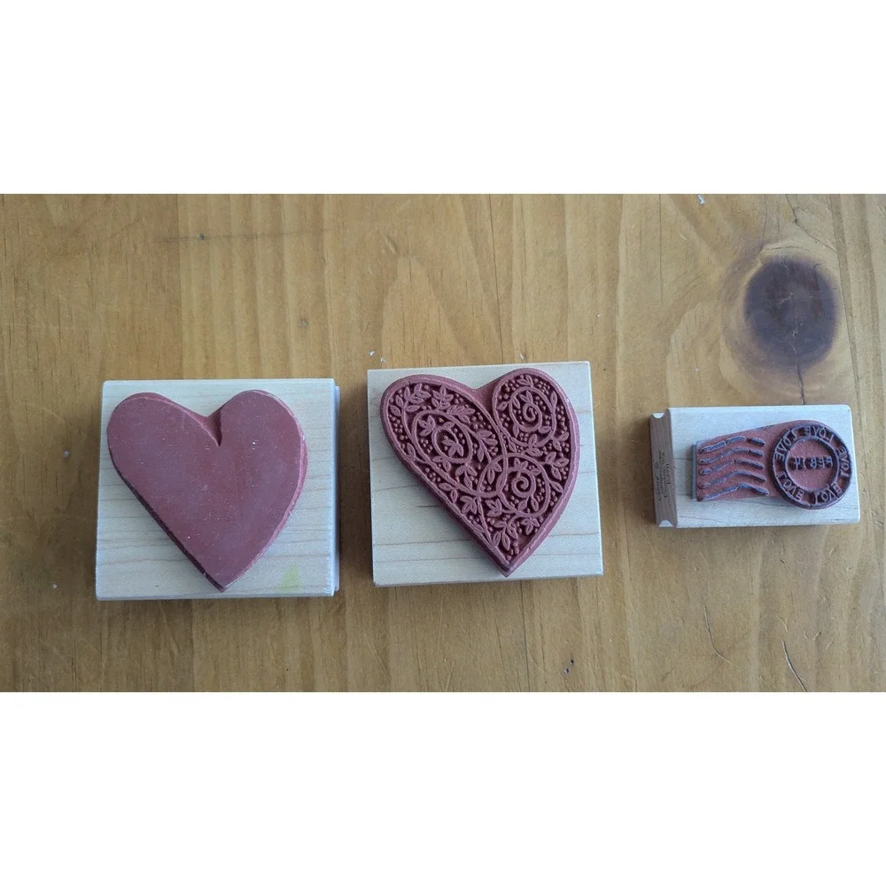 Great Impressions Wood Rubber Stamps Hearts Love‎ Set of 3 Valentine Craft